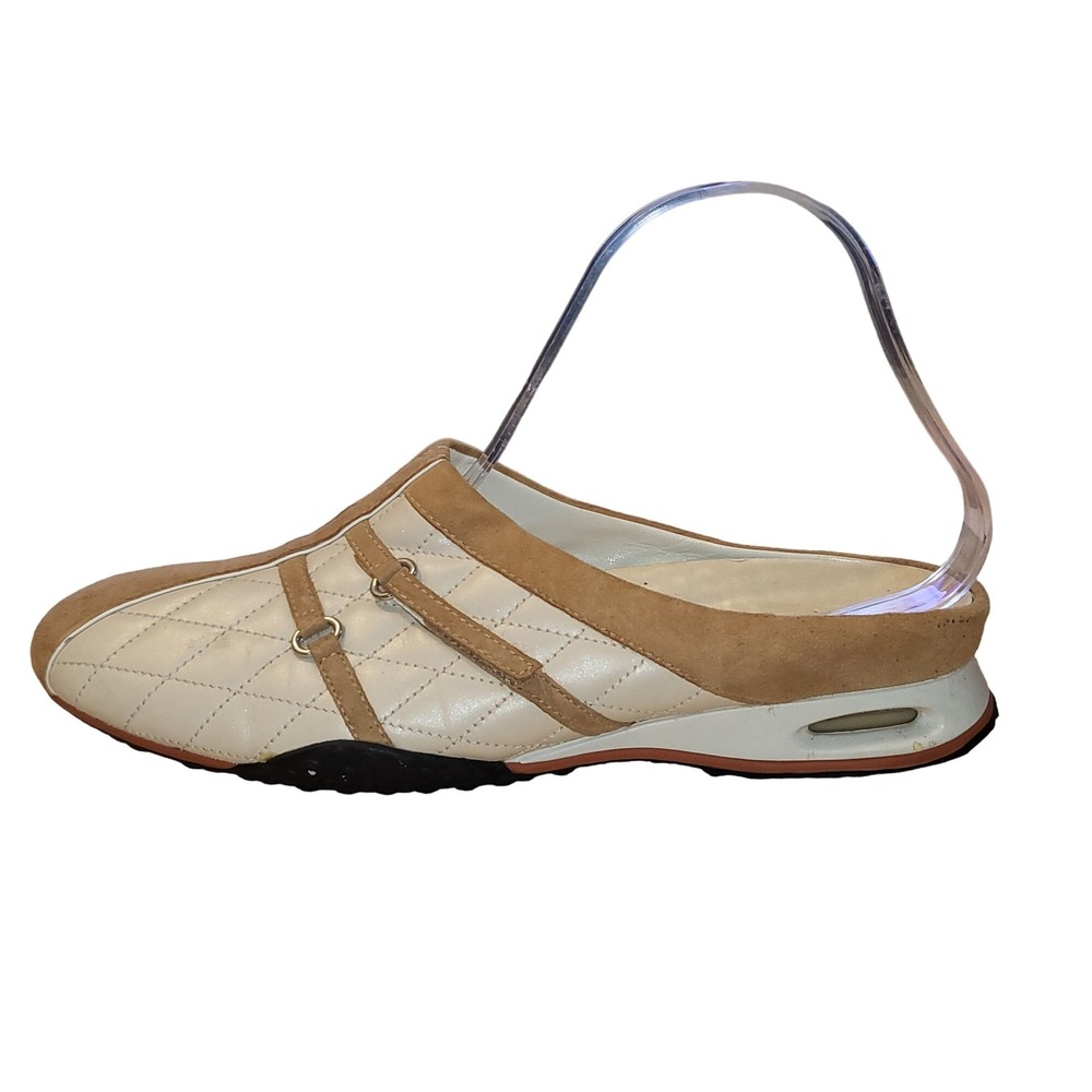 Cole‎ Haan Nike Air Slip On Mules 7.5 Ivory Quilted Tan Leather Backless Sneaker